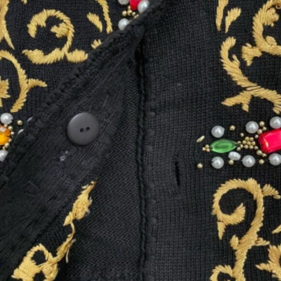 Michael Simon Vintage Embelished Cropped Sweater Cardigan Regal Black Size 2 - Picture 7 of 8